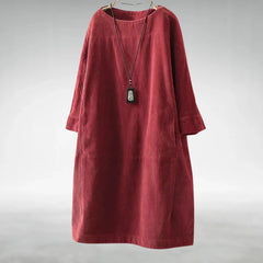 Hilda Ribbed Texture Relaxed Midi Dress in Red