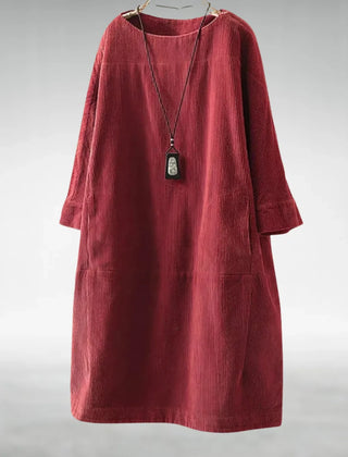Hilda Ribbed Texture Relaxed Midi Dress in Red