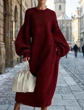 Ida Oversized Maxi Sweater Dress in Wine Red