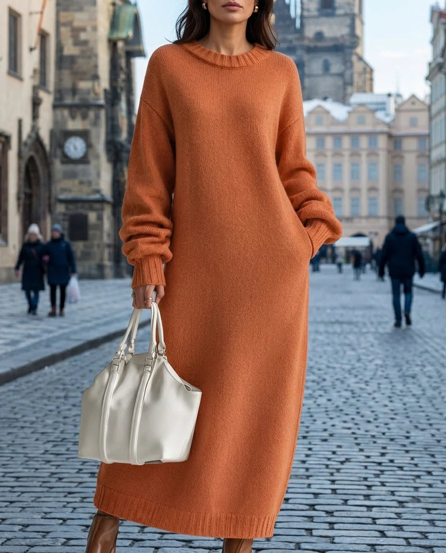 Ida Oversized Maxi Sweater Dress in Orange