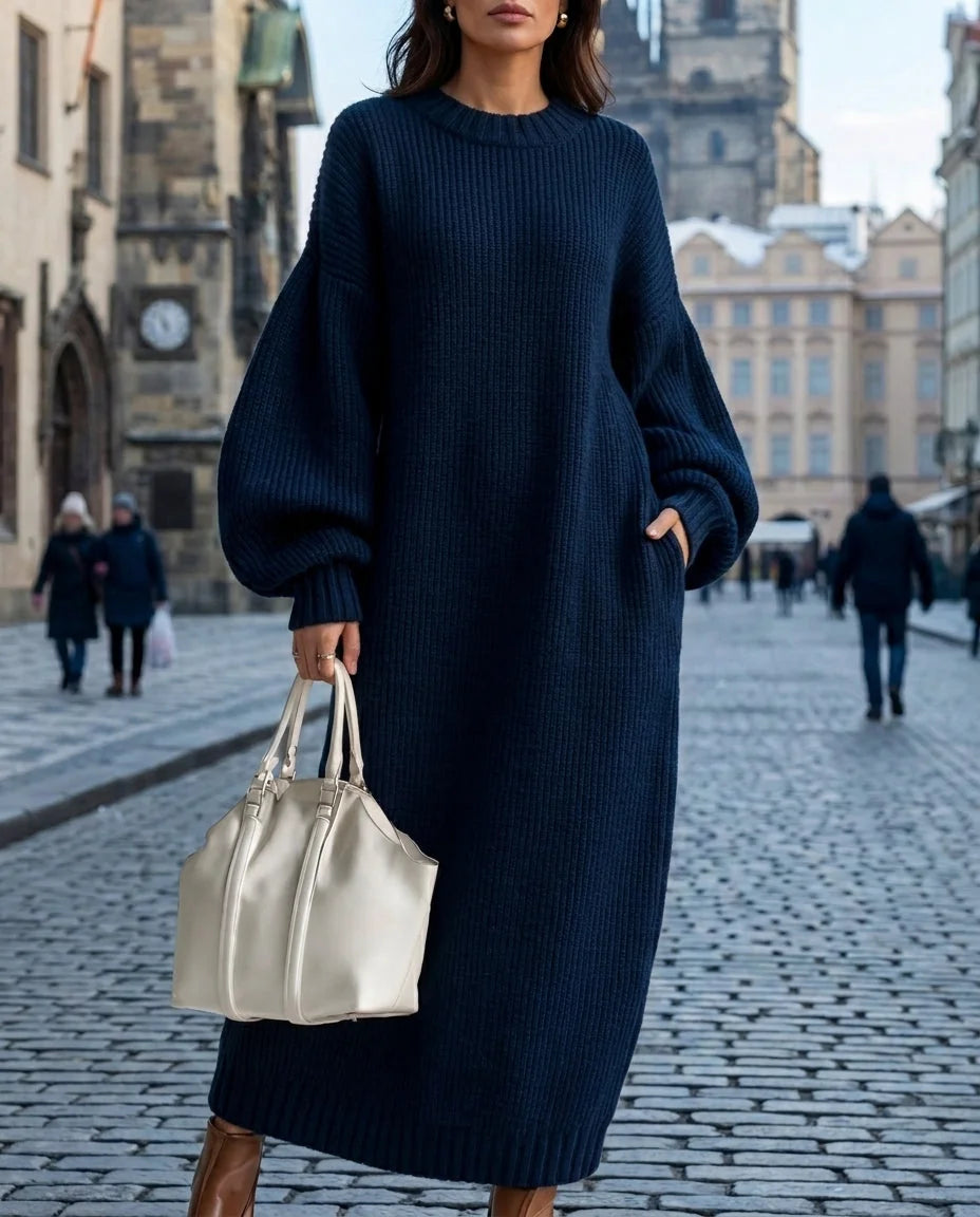 Ida Oversized Maxi Sweater Dress in Navy