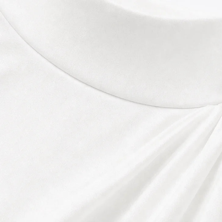 Imogen Mock Neck Sheer Sleeve Midi Dress in Ivory