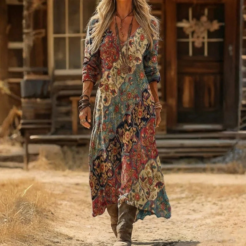Ingrid Patchwork Print Midi Dress in Multicolour