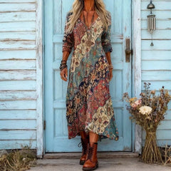 Ingrid Patchwork Print Midi Dress in Multicolour