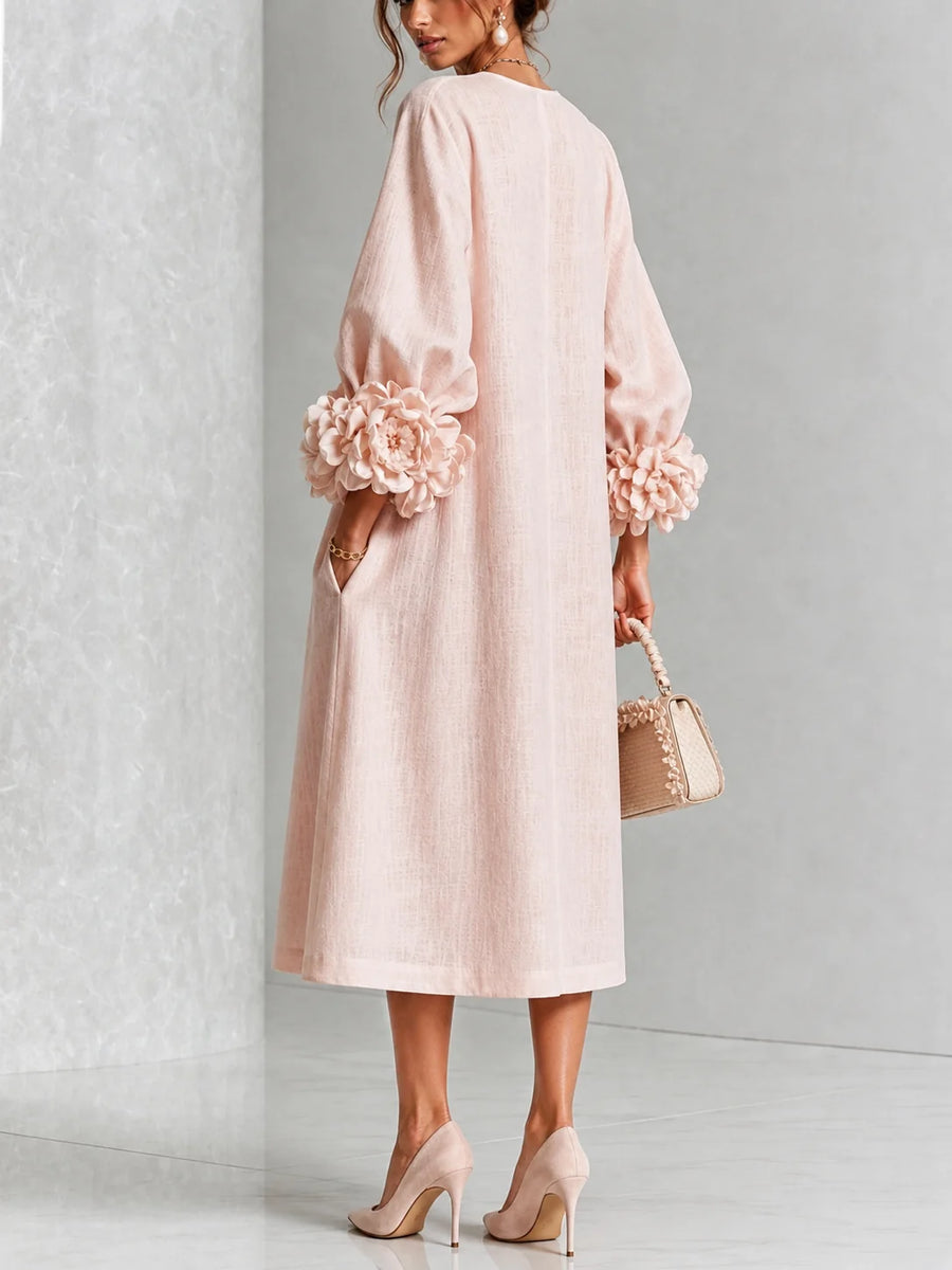 Iris Rose Cuff A-Line Midi Dress in Blush Pink