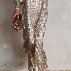 Jacqueline Sequin V-Neck Maxi Dress in Champagne Gold