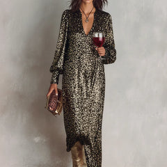 Jacqueline Sequin V-Neck Maxi Dress in Black