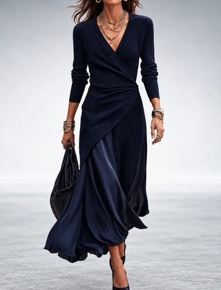 Janet Asymmetric Wrap Maxi Dress in Navy