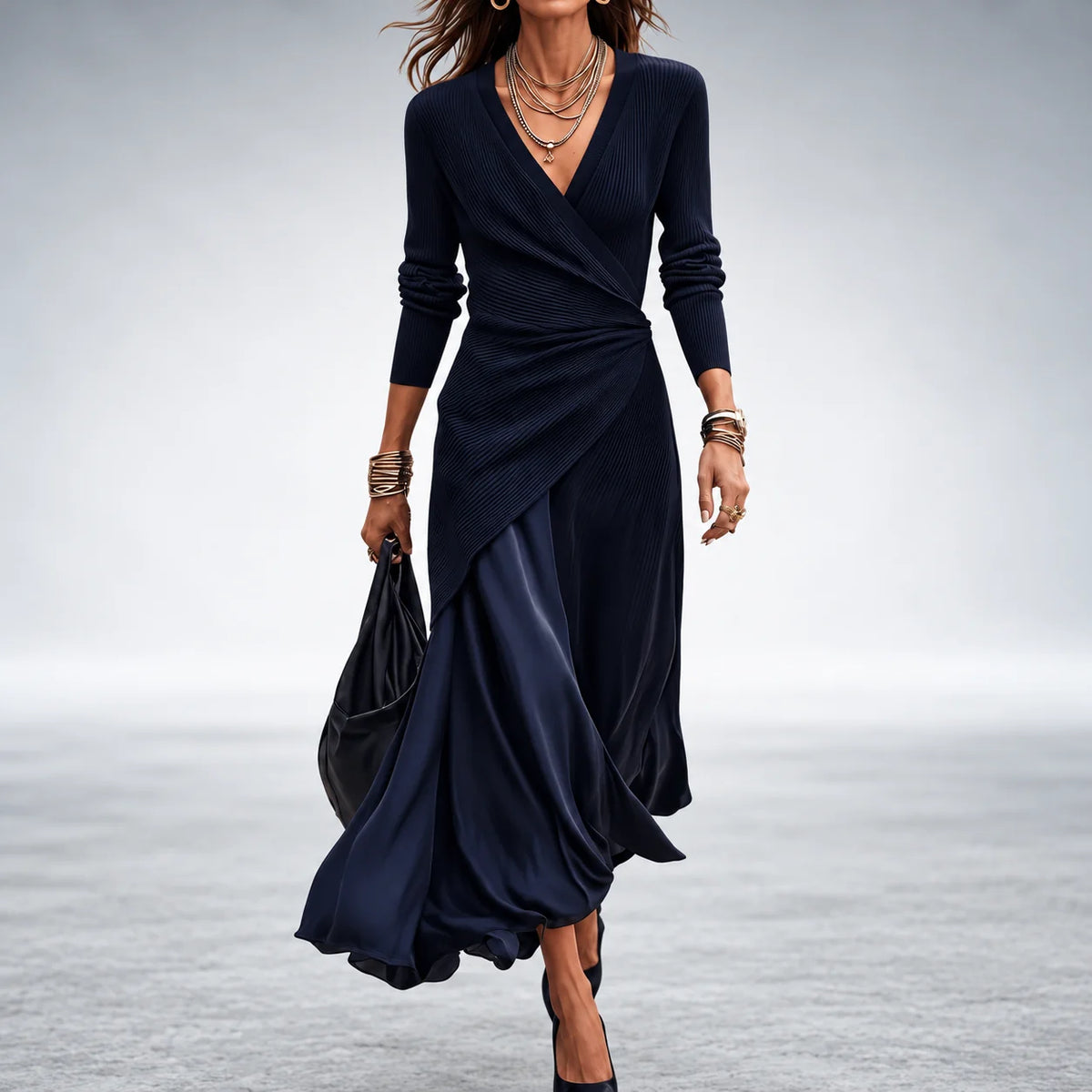 Janet Asymmetric Wrap Maxi Dress in Navy