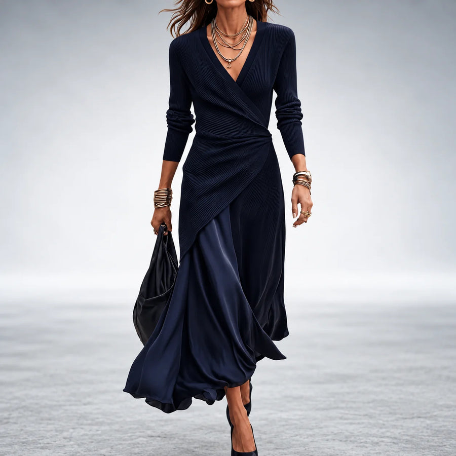 Janet Asymmetric Wrap Maxi Dress in Navy