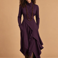 Joan Draped High-Neck Maxi Dress in Purple