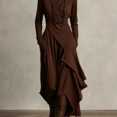 Joan Draped High-Neck Maxi Dress in Brown