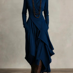 Joan Draped High-Neck Maxi Dress in Navy