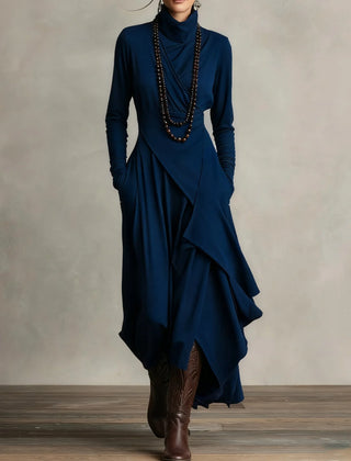 Joan Draped High-Neck Maxi Dress in Navy