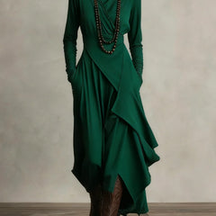 Joan Draped High-Neck Maxi Dress in Green