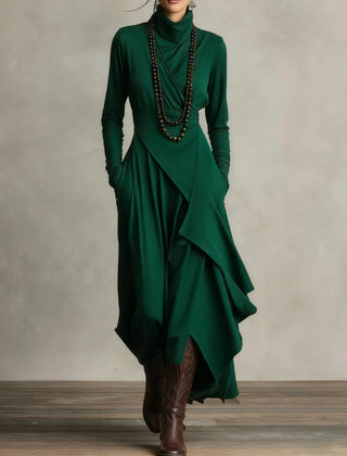 Joan Draped High-Neck Maxi Dress in Green