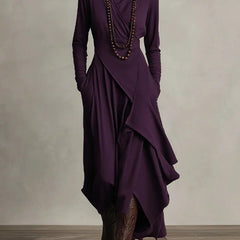 Joan Draped High-Neck Maxi Dress in Purple