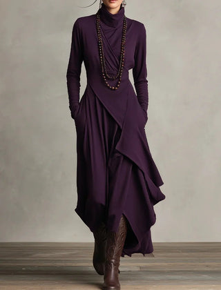 Joan Draped High-Neck Maxi Dress in Purple