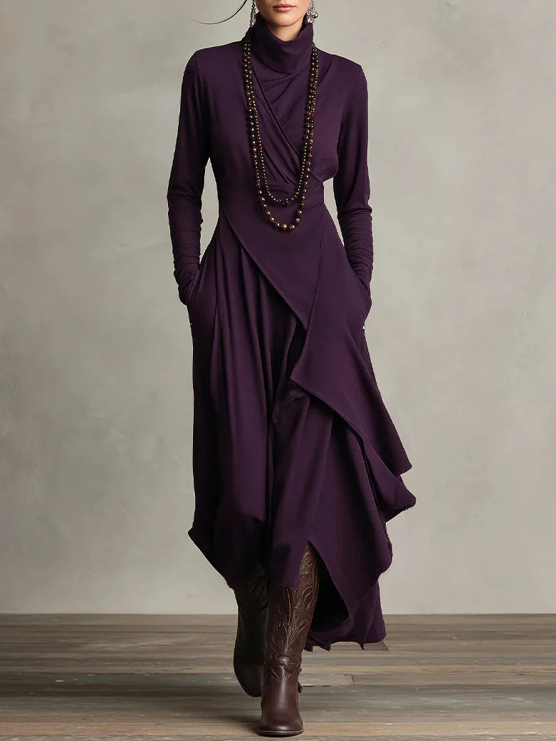 Joan Draped High-Neck Maxi Dress in Purple