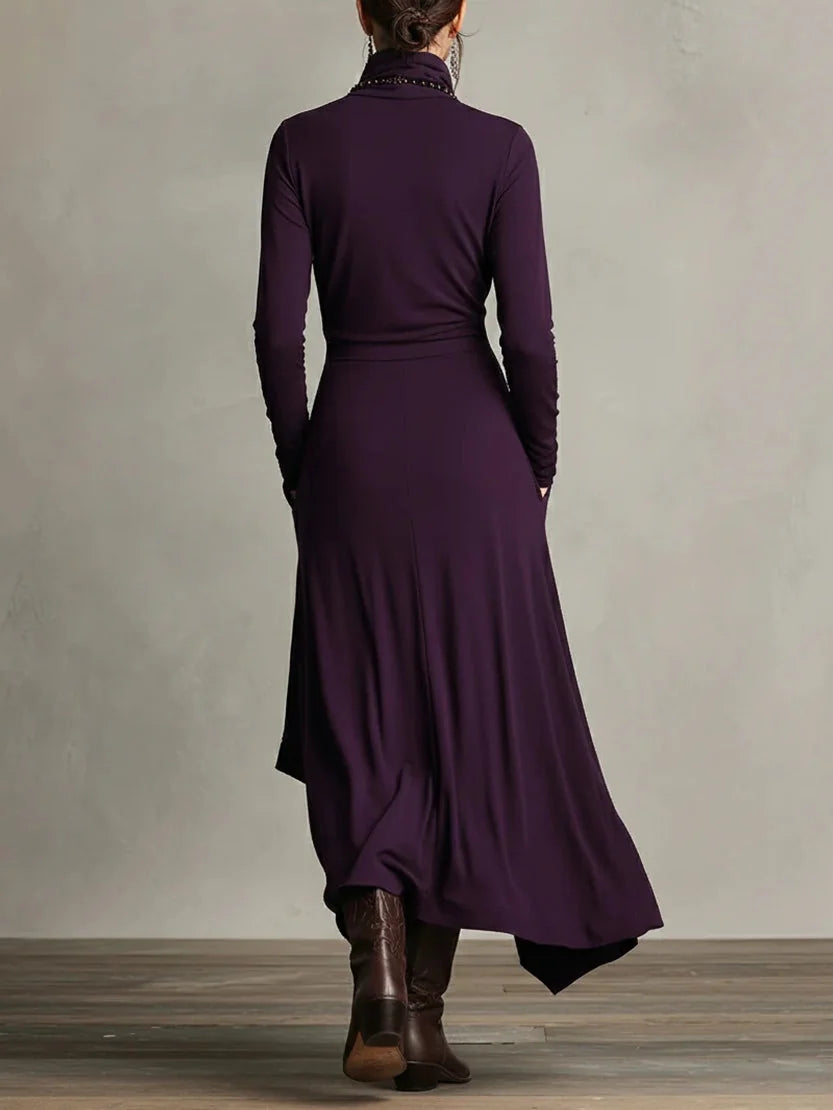 Joan Draped High-Neck Maxi Dress in Purple
