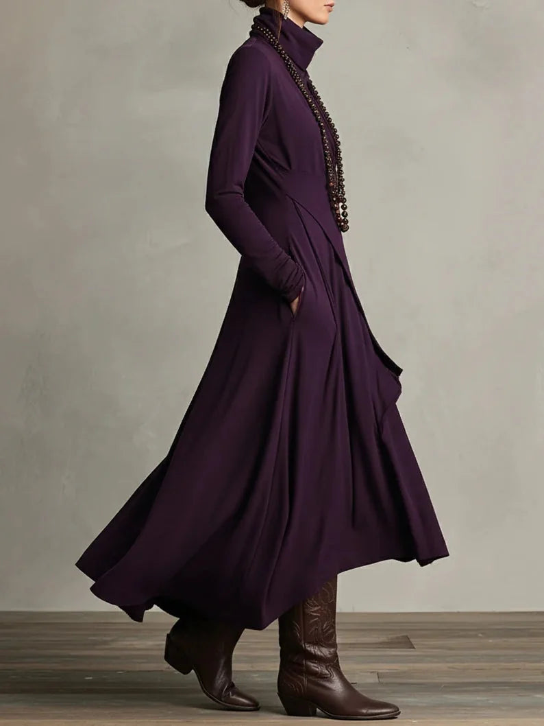 Joan Draped High-Neck Maxi Dress in Purple