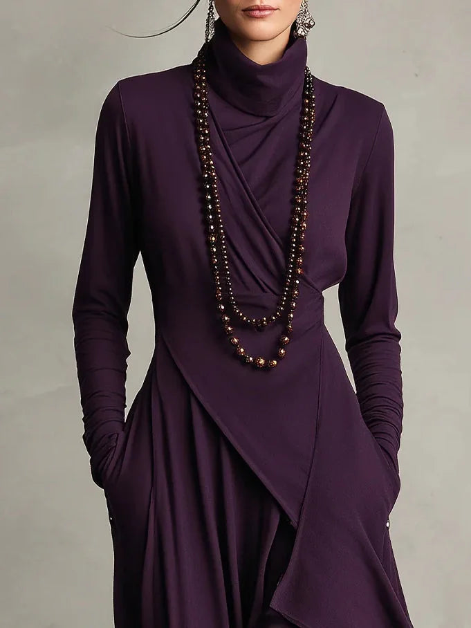 Joan Draped High-Neck Maxi Dress in Purple