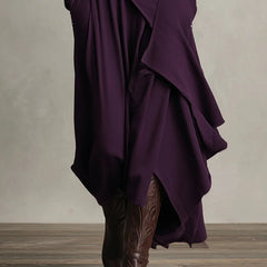 Joan Draped High-Neck Maxi Dress in Purple
