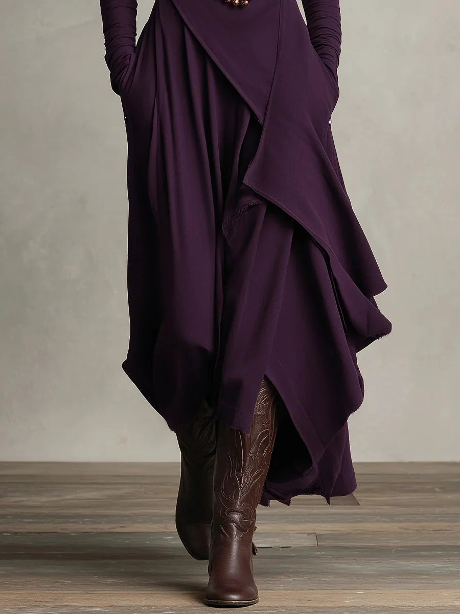 Joan Draped High-Neck Maxi Dress in Purple