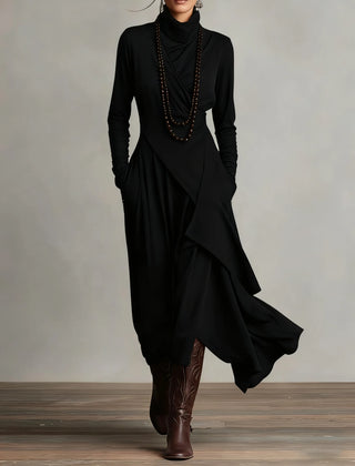 Joan Draped High-Neck Maxi Dress in Black