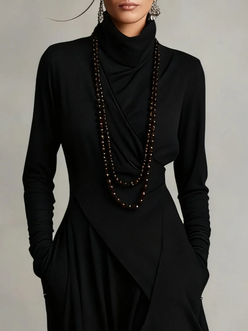 Joan Draped High-Neck Maxi Dress in Black