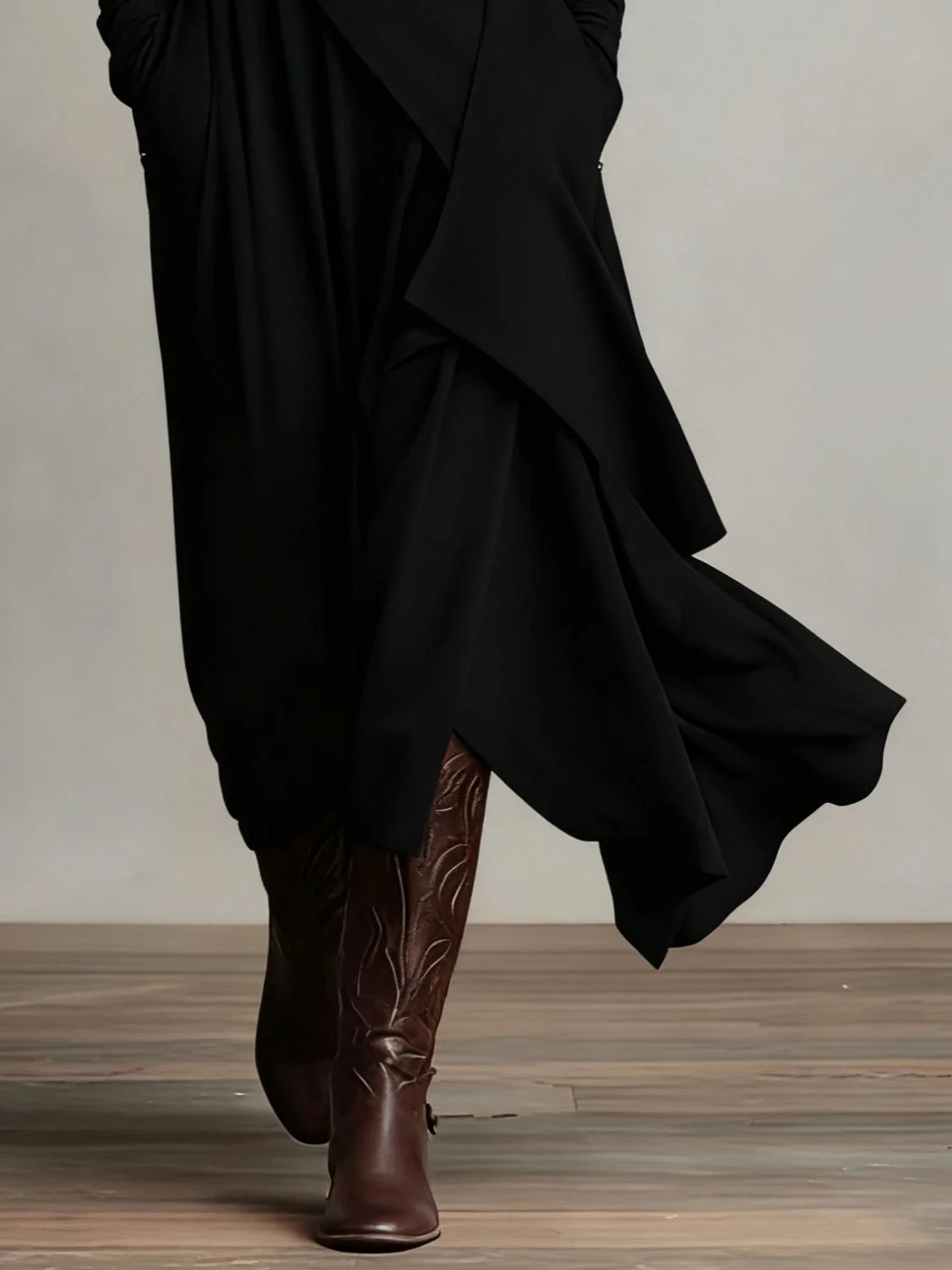 Joan Draped High-Neck Maxi Dress in Black