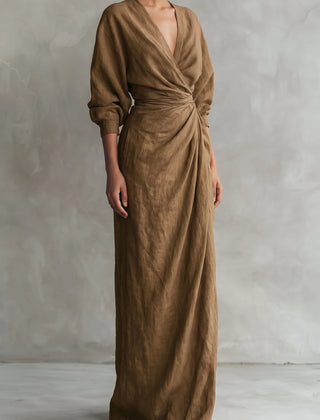 Joanna Wrap Front Maxi Dress in Brown