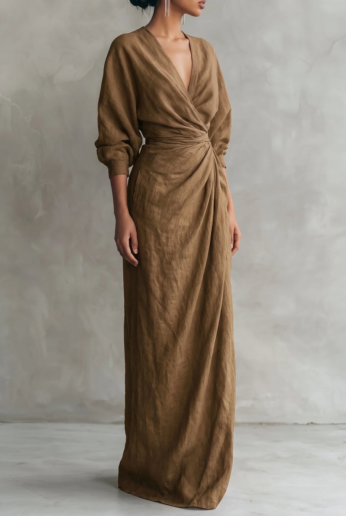 Joanna Wrap Front Maxi Dress in Brown
