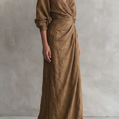 Joanna Wrap Front Maxi Dress in Brown