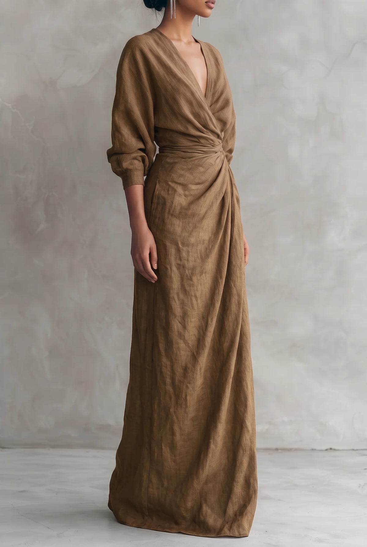 Joanna Wrap Front Maxi Dress in Brown
