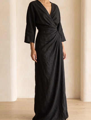 Joanna Wrap Front Maxi Dress in Black