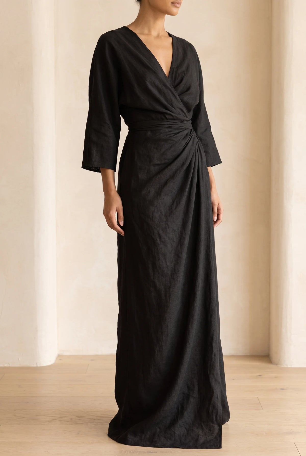 Joanna Wrap Front Maxi Dress in Black