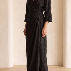 Joanna Wrap Front Maxi Dress in Black