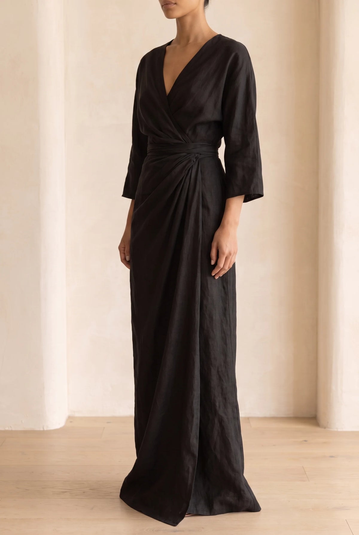 Joanna Wrap Front Maxi Dress in Black
