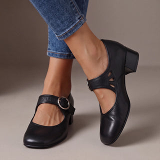 Jocelyn Block Heel Buckle Mary Janes in Black