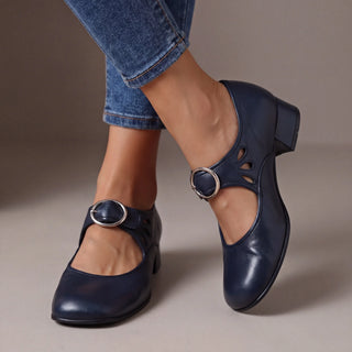 Jocelyn Block Heel Buckle Mary Janes in Navy
