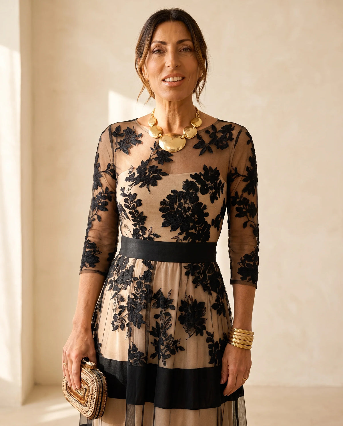 Josephine Floral Lace Tulle Maxi Dress in Black