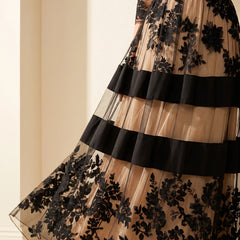 Josephine Floral Lace Tulle Maxi Dress in Black