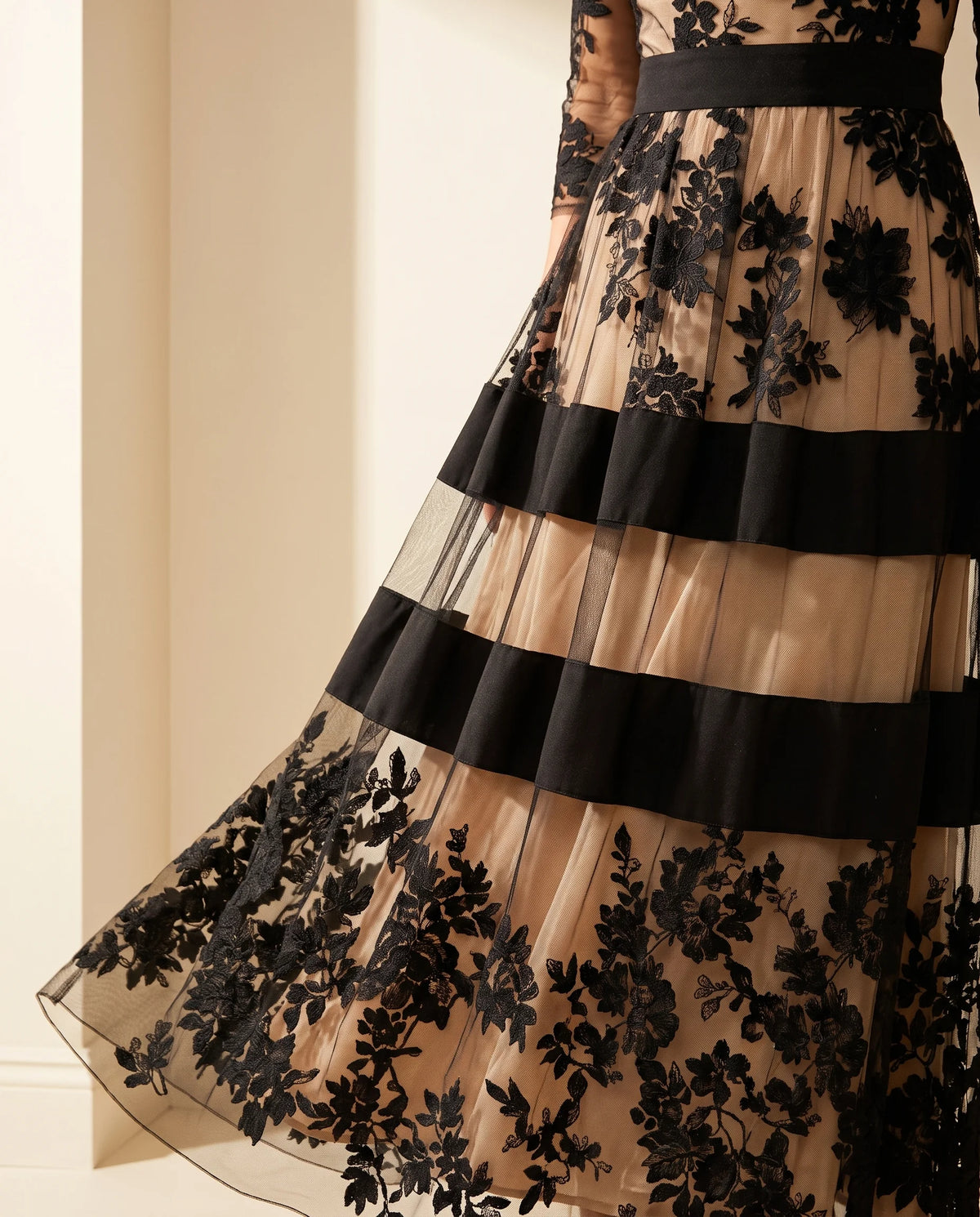 Josephine Floral Lace Tulle Maxi Dress in Black