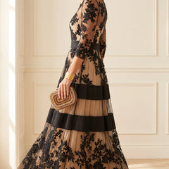 Josephine Floral Lace Tulle Maxi Dress in Black