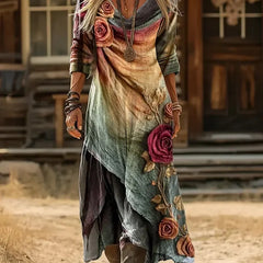 Joy Layered Rose Print Maxi Dress in Multicolour