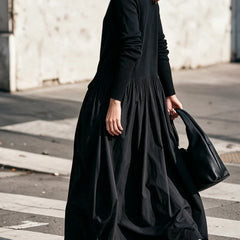 Judith High-Neck Pocket Maxi Dress in Black