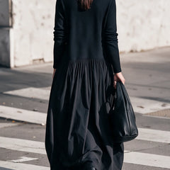 Judith High-Neck Pocket Maxi Dress in Black