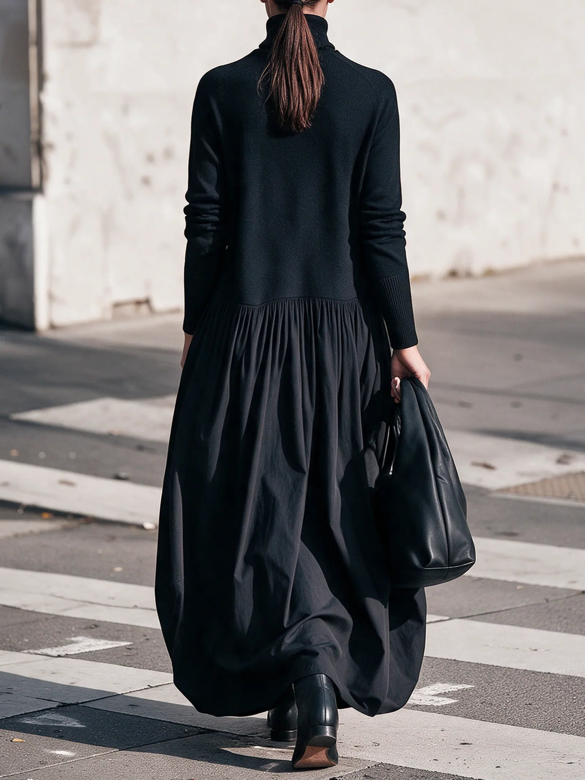 Judith High-Neck Pocket Maxi Dress in Black