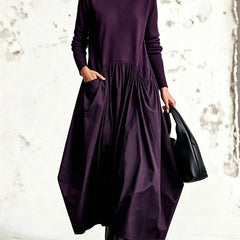Judith High-Neck Pocket Maxi Dress in Plum Purple